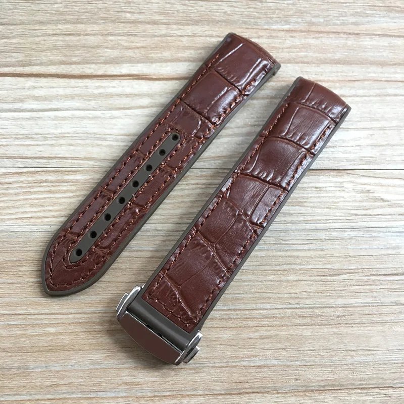 20mm 22mm Dark Blue Black Brown Rubber With Leather Watch Band Strap For OMEGA Planet Ocean Seamaster 300 Speedmaster Bracelet