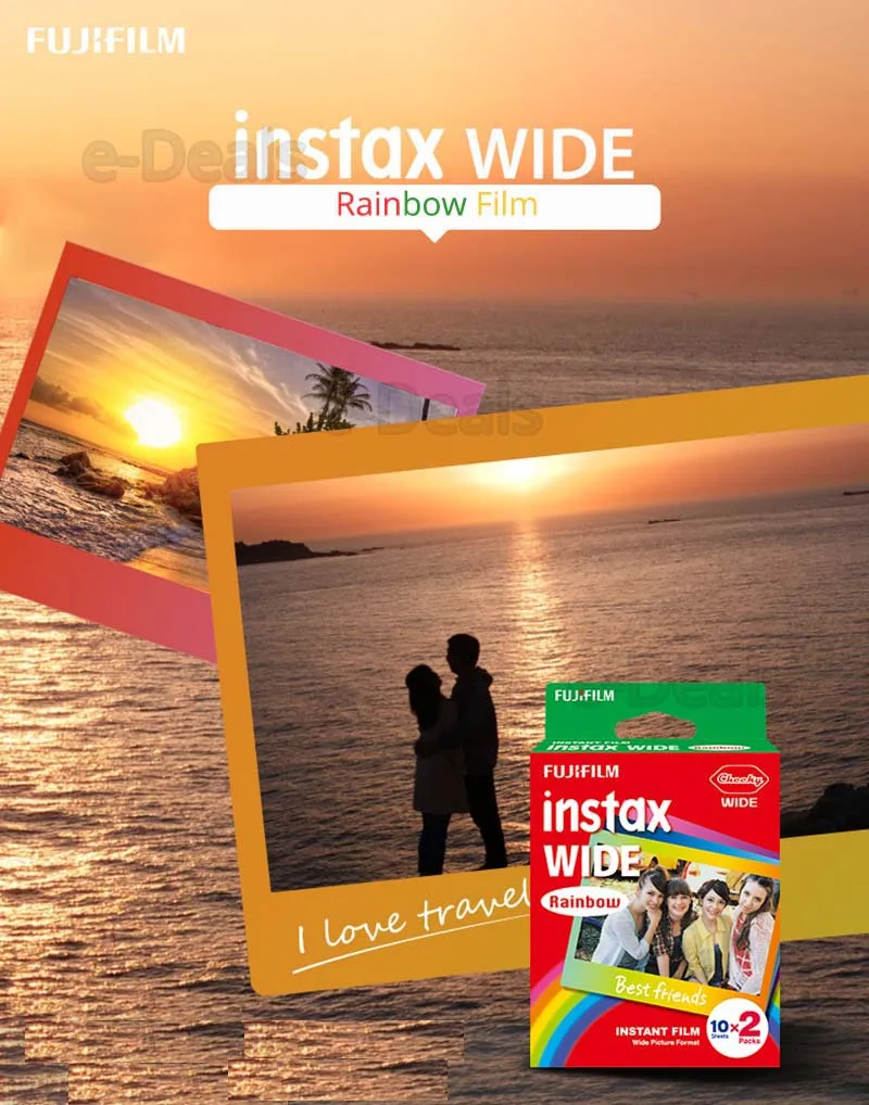 Фотоаппарата моментальной печати Fujifilm Instax Wide пленка глянцевая фотобумага белый, радуга, монохромный Фотобумага для цифровой фотокамеры FUJI Instax Wide 210, Instax Wide 300 Камера