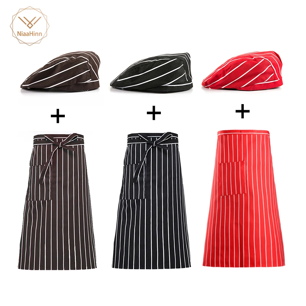 

New Unisex Restaurant Apron + hat Delicate Kitchen Restaurant Hotel Cooking Stripe Chili Plaid Apron Chef Waiter Kitchen Apron