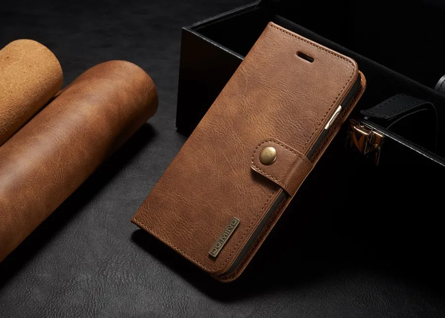 Dual Material PU with Genuine Leather Flip Case for Apple iPhone 6 Plus / 6S Removable Back Cover Metal Logo High Quality | Чехлы для