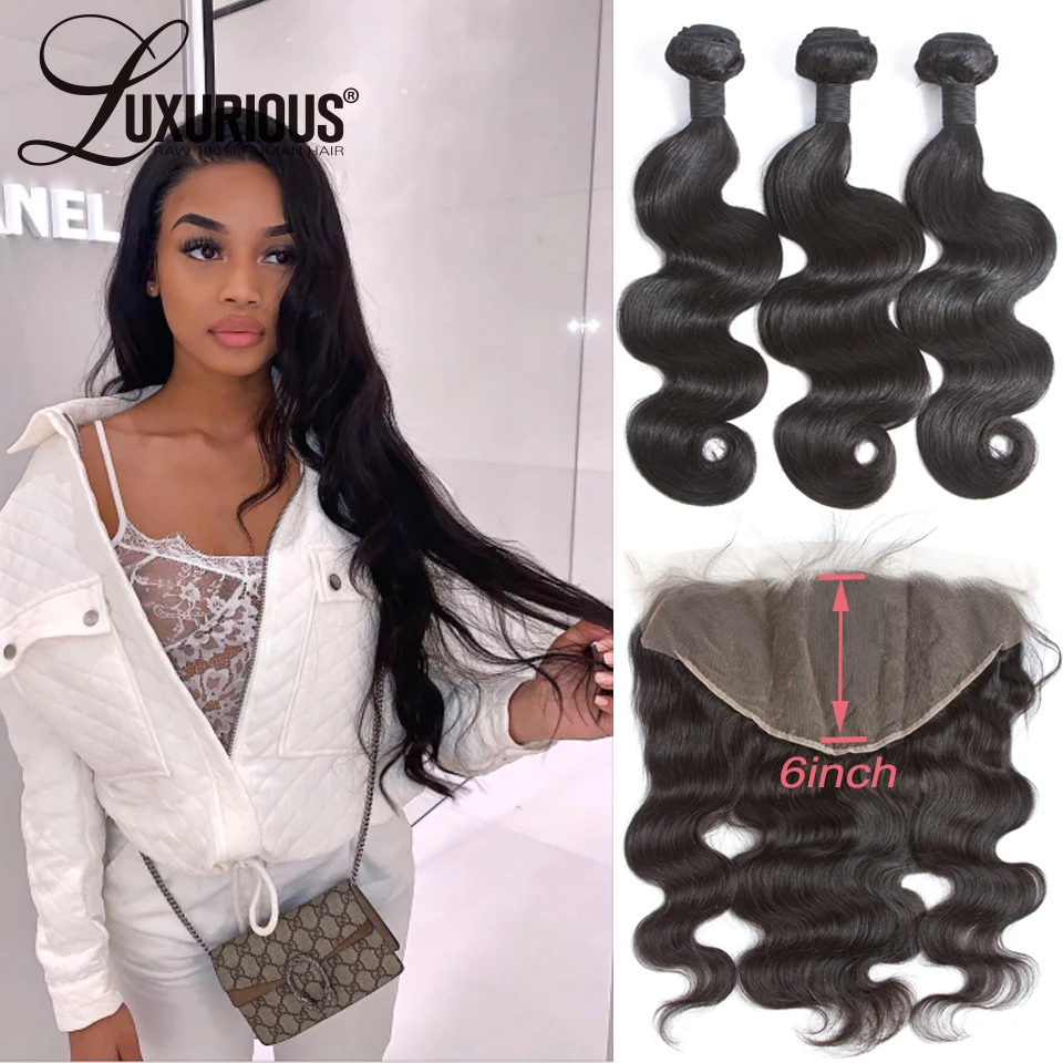 Объемная волна бразильские волосы remy плетение пучки с 13X6Lace фронтальные человеческие волосы пучки с фронтальной 6 дюймов глубокая часть наращивание волос
