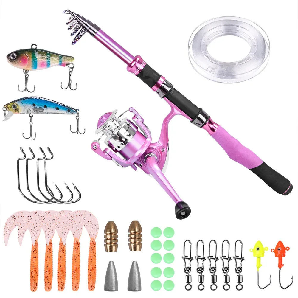 Ladies Telescopic Fishing Rod and Reel Combos,Spinning Fishing Pole Pink Designed for Ladies Fishing Girls Fishing Pole enlarge