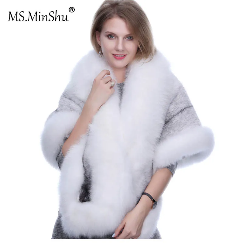 

Женская шаль из меха норки MS.MinShu, с отделкой из лисьего меха, Модное пончо из натурального меха, накидка с отделкой из лисьего меха, зимняя на...