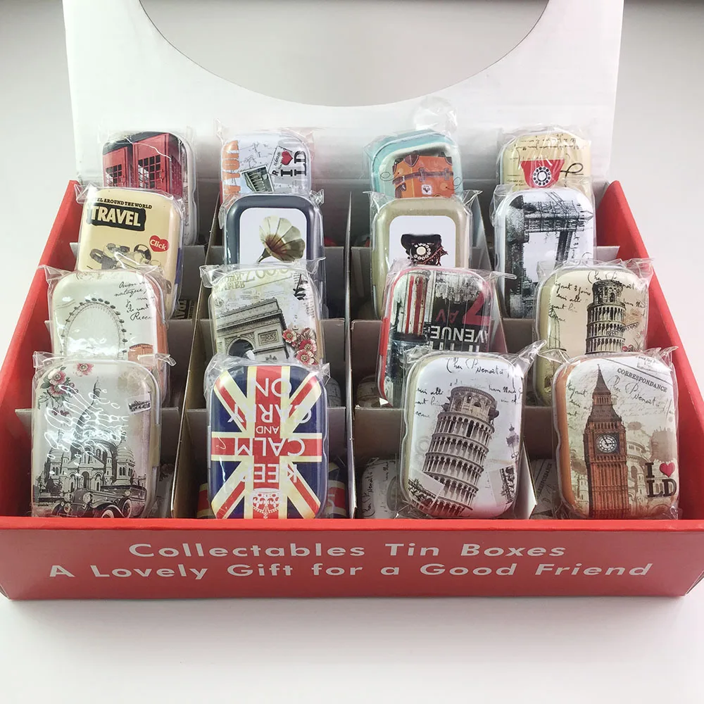 64 шт./лот жестяная коробка в винтажном мультяшном стиле для хранения конфет и