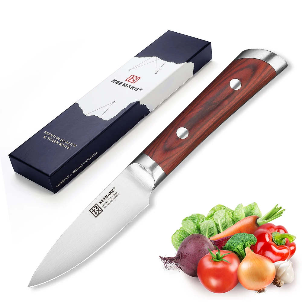 

KEEMAKE 3.5" inch Paring Kitchen Chef Knife High Carbon German Stainless Steel 58HRC Strong Color Wood Handle Gift Cutting Tools
