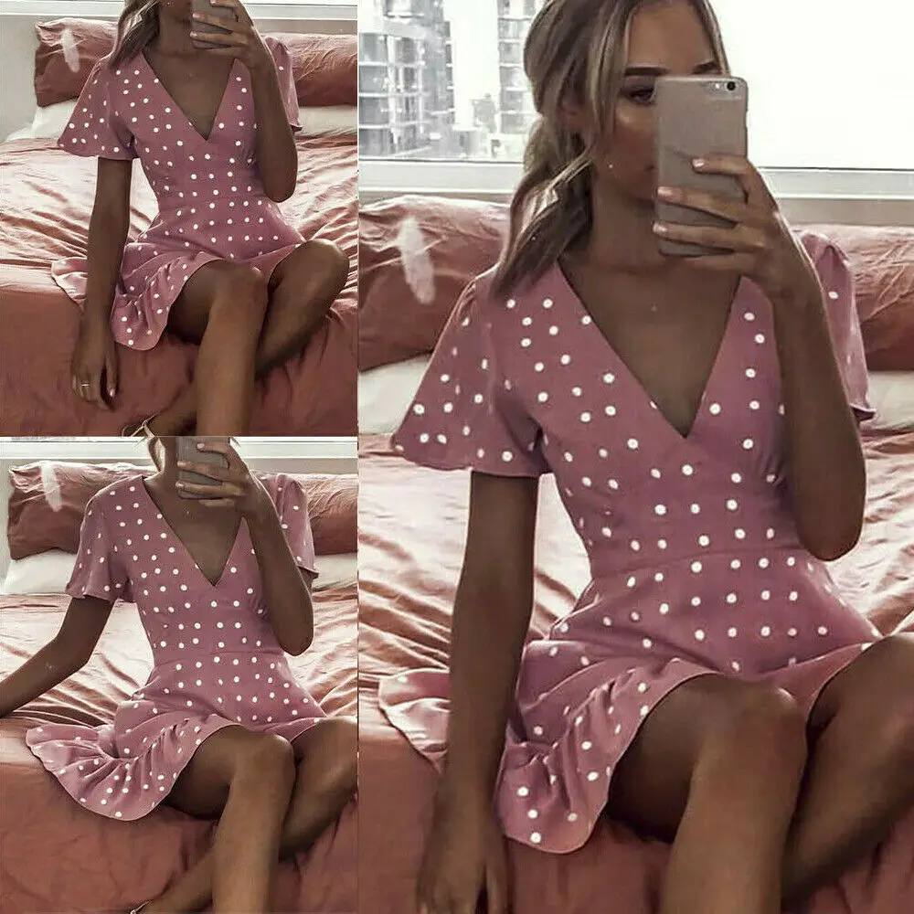 Женское Короткое мини платье Boho вечернее пляжное с v образным вырезом и коротким