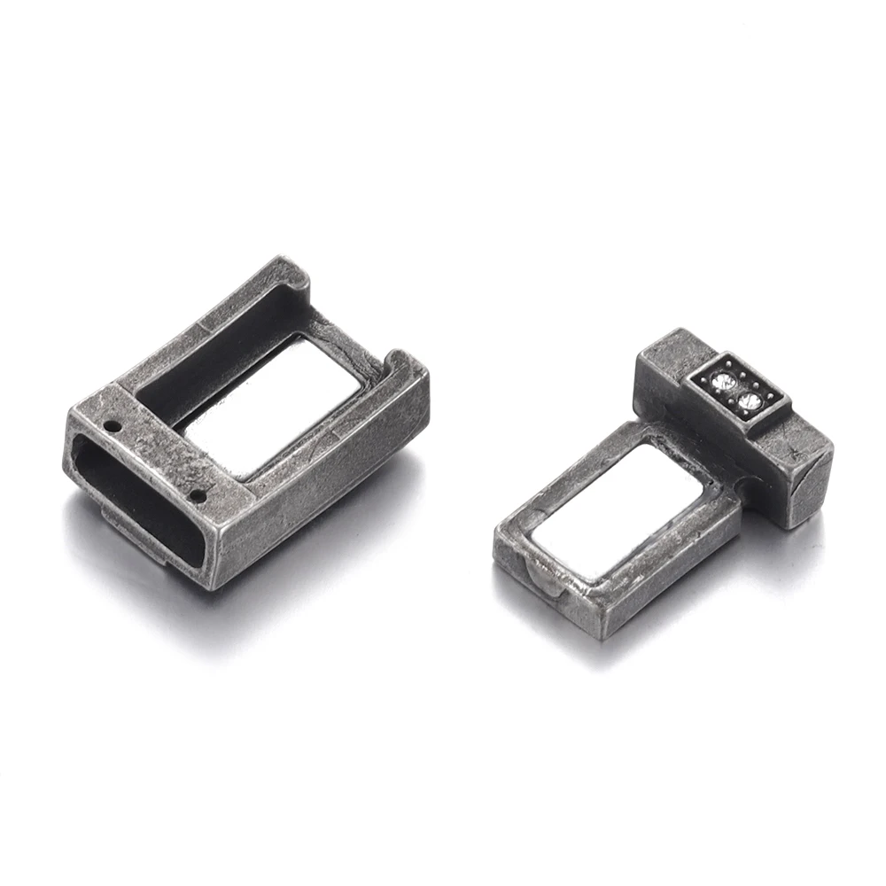 Винтаж Нержавеющая сталь Магнитная застежка горный хрусталь 12*3 мм кожаный шнур