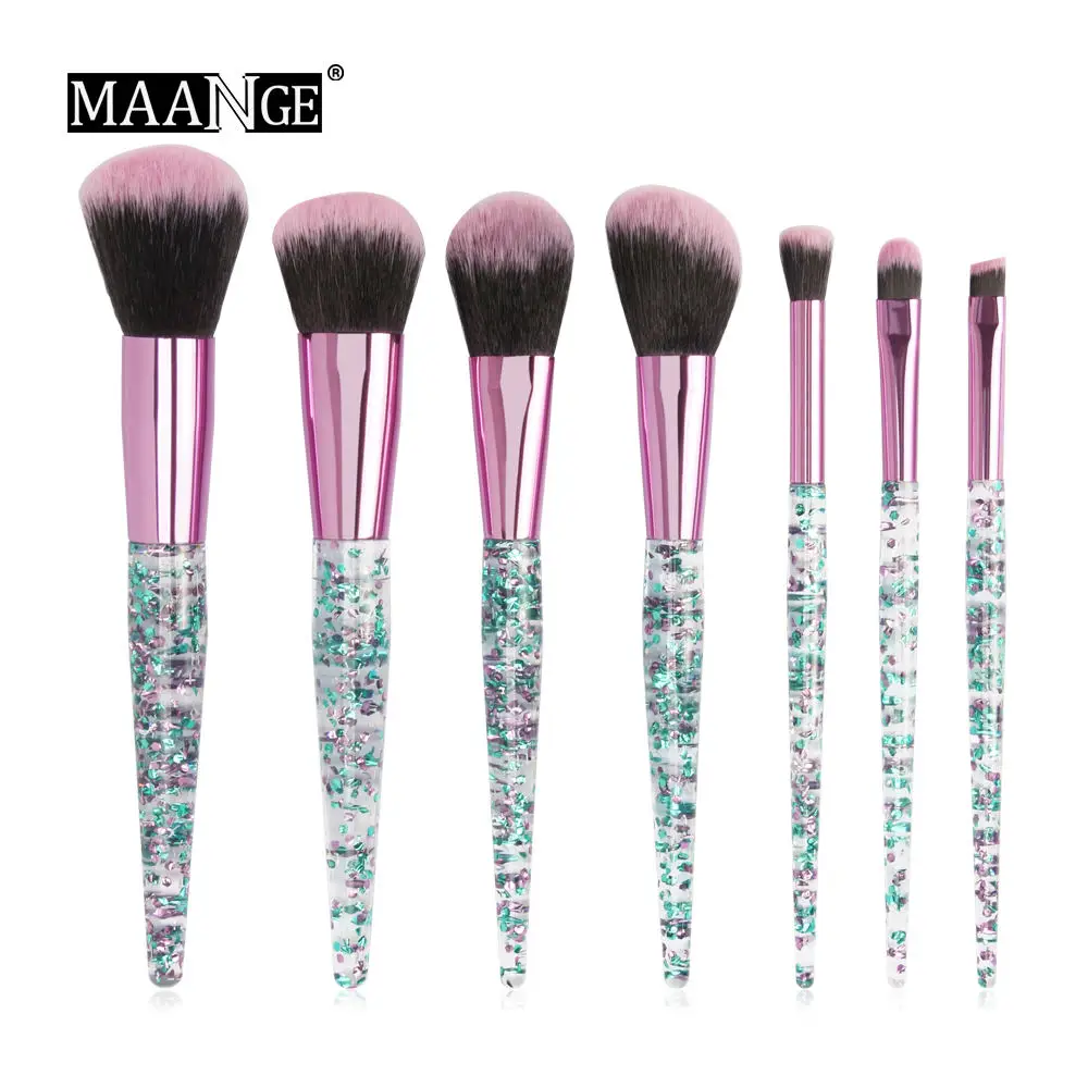7pcs-Green 4-20 шт цветные кисти для макияжа набор хрустальных ручек тональная пудра консилер тени для век Красота Макияж Кисти pincel maquiagem - Handle Color: 7pcs-Green