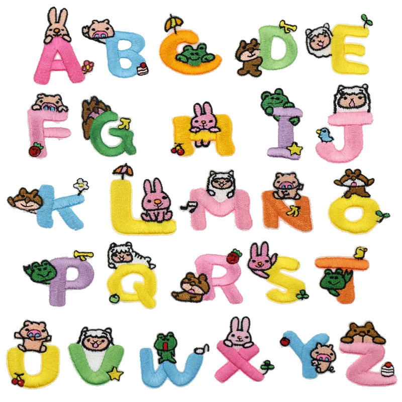 

ABC Cartoon Cute Letter Iron on Patches for Clothing A-Z Embroidery Alphabet Patch Clothes Applique DIY Children Name JOD