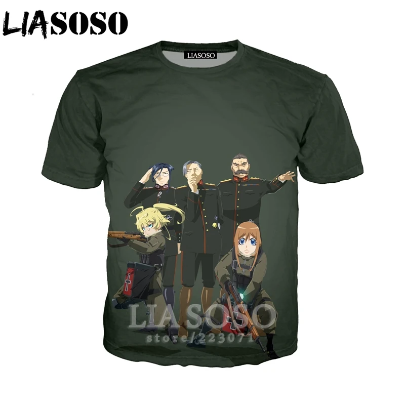 LIASOSO, летняя мужская и женская толстовка, 3D принт, аниме, Youjo Senki Saga of Tanya the Evil, футболка, короткий рукав, топ, пуловер, B086-03 - Цвет: 9