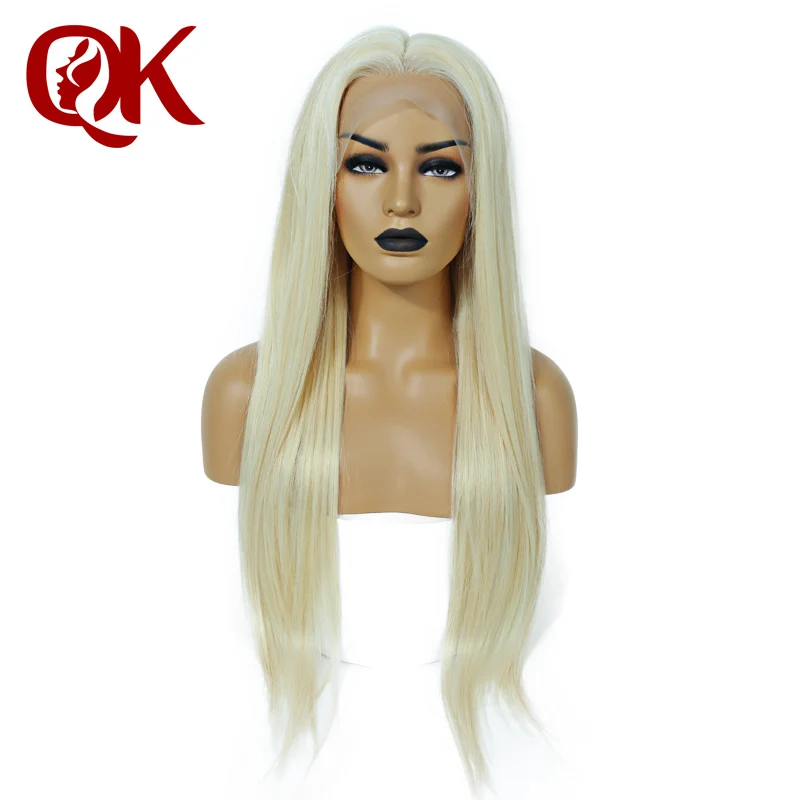 QueenKing волосы полный парик шнурка 200% плотность блонд 613 шелковистые прямые preplecked