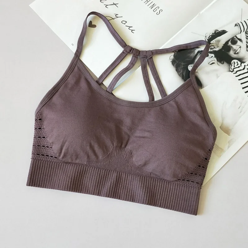 Brown CHRLEISURE, женские бесшовные бюстгальтеры для женщин, для тренировок, сексуальный, пуш-ап, бесшовный, спортивный топ, женский спортивный костюм фитнесс, рубашка, жилет 5 - Цвет: Brown