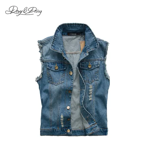 DAVYDAISY джинсовый жилет Для мужчин моющийся ковбой куртка без рукавов Винтаж улица в стиле хип-хоп рваные Для мужчин джинсовый жилет Детская размера плюс 6XL DCT-073