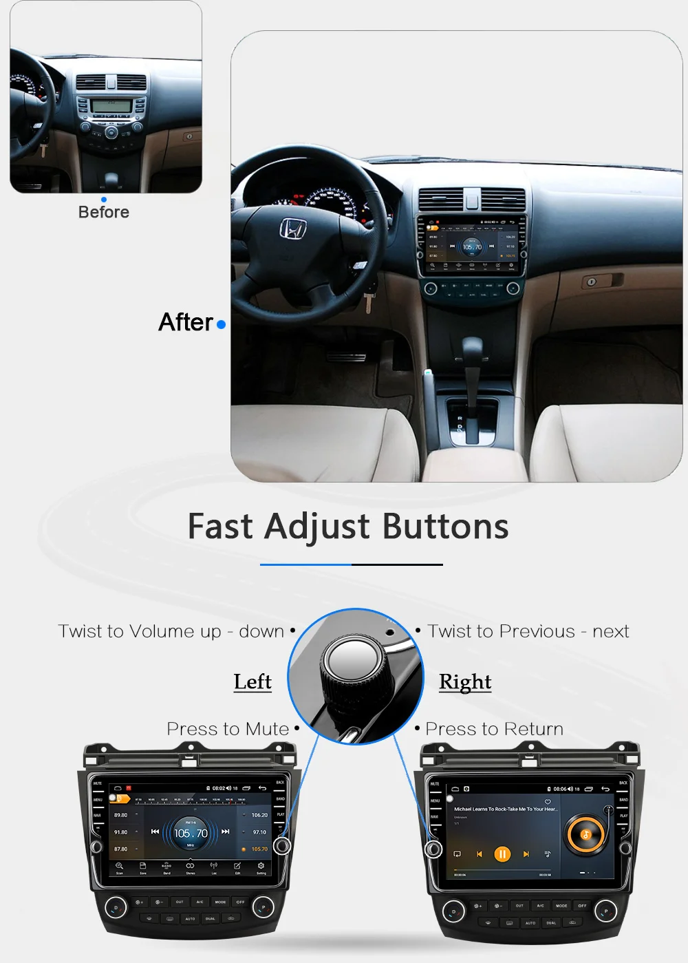 Штатная магнитола для Хонда Аккорд 7 Honda Accord 7 CM UC CL 2005 2006 2007 2008 Android 9.0, до 8-ЯДЕР, до 4+ 64ГБ 32EQ+ DSP 2DIN автомагнитола 2 DIN DVD GPS мультимедиа автомобиля головное устройство