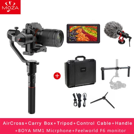 w handle mic minitor MOZA Aircross 3-х осевой ручной шарнирный стабилизатор для камеры GoPro до 1,8 кг DSLR Камера S ony A6000 RX100 A7 серии Pana GH5 GH4 - Цвет: w handle mic minitor