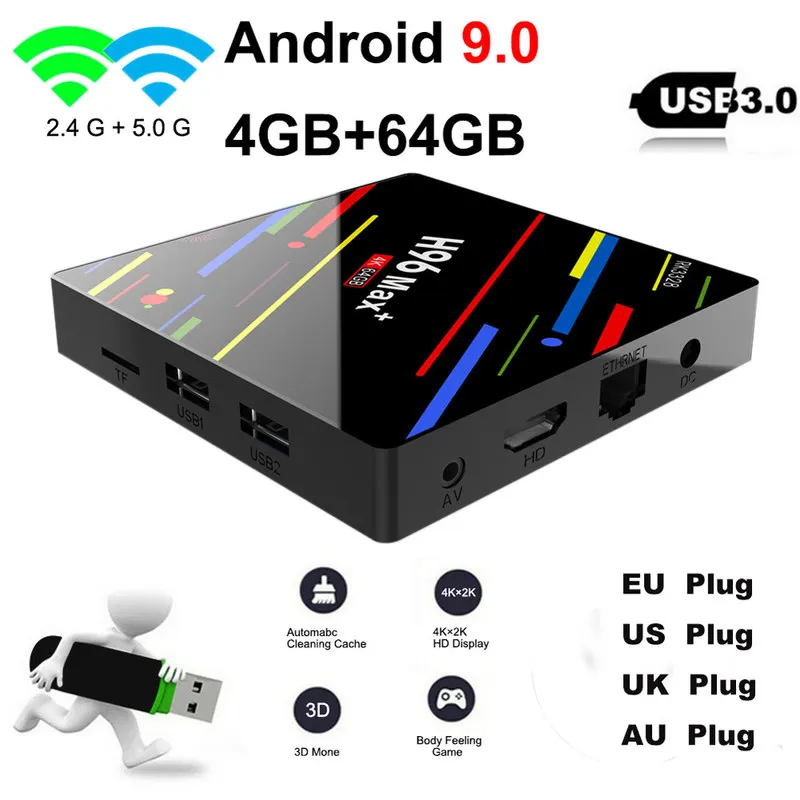 H96 MAX Plus ТВ приставка Android 9,0 смарт-приставка RK3328 4 ГБ 32 ГБ 64 Гб 5G Wifi 4 к H.265 медиаплеер H96 Pro H2 PK X96 MAX