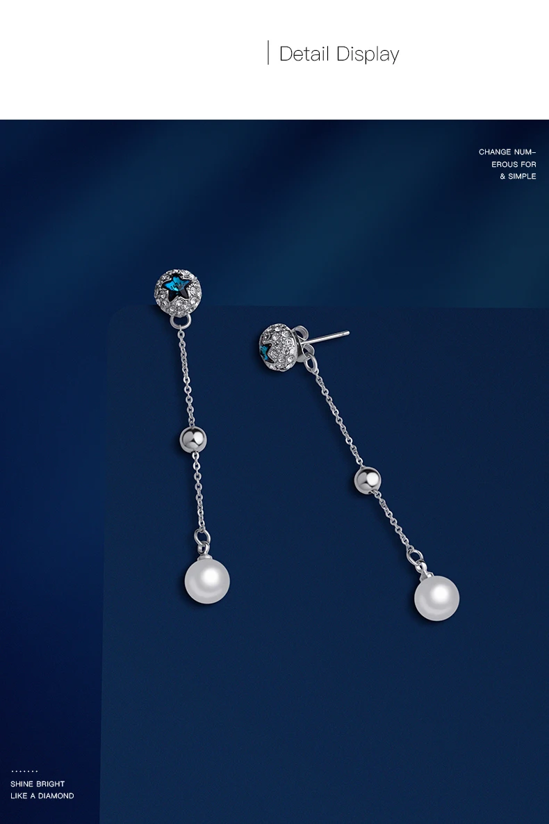 Женские сережки с подвесками из кристаллов Swarovski Star 925 Стерлинговое серебро подвеска на длинной цепочке серьги жемчуг для свадьбы жемчужные серьги