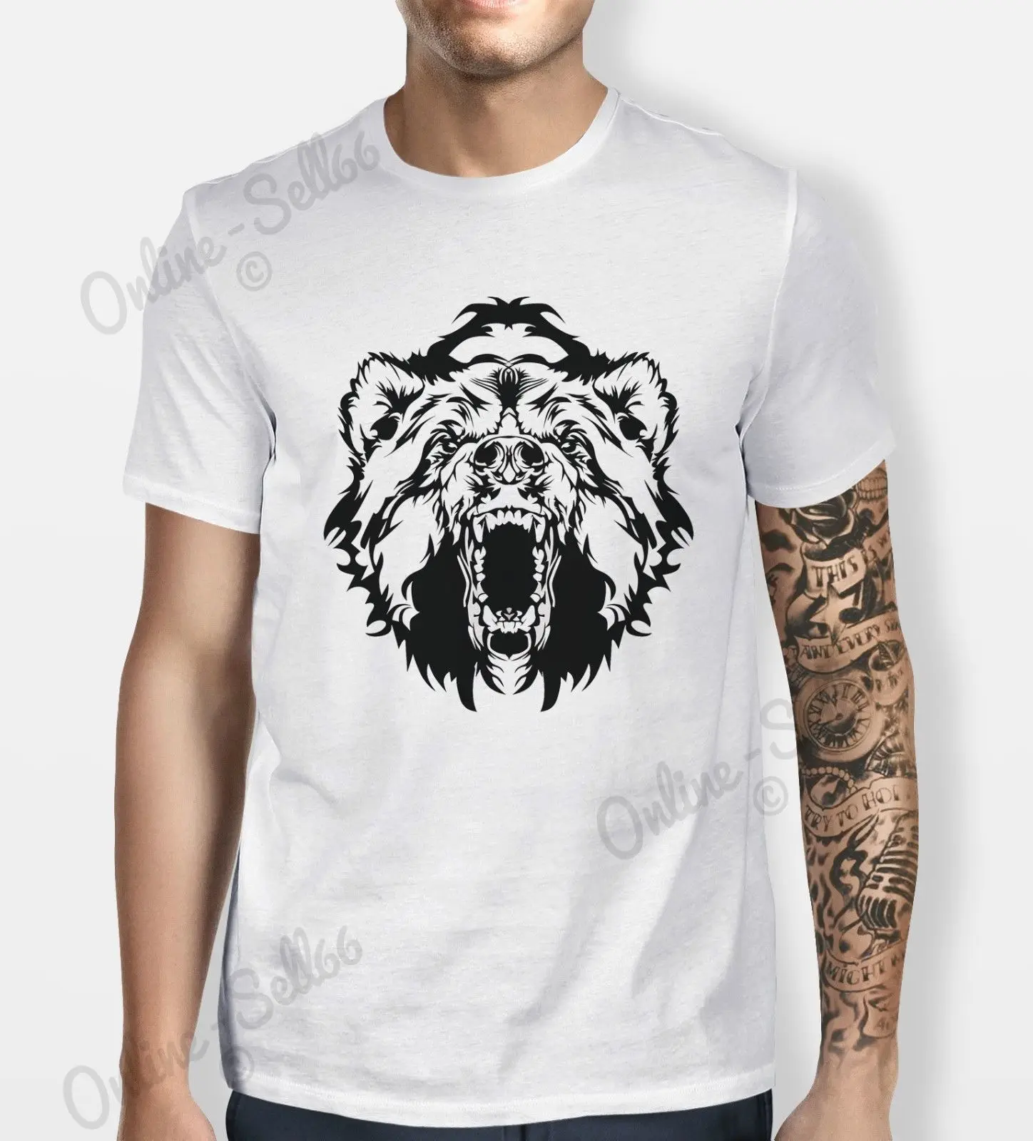 Медведь лицо Футболка Мужская Женская животных Mountain гризли чёрный коричневый