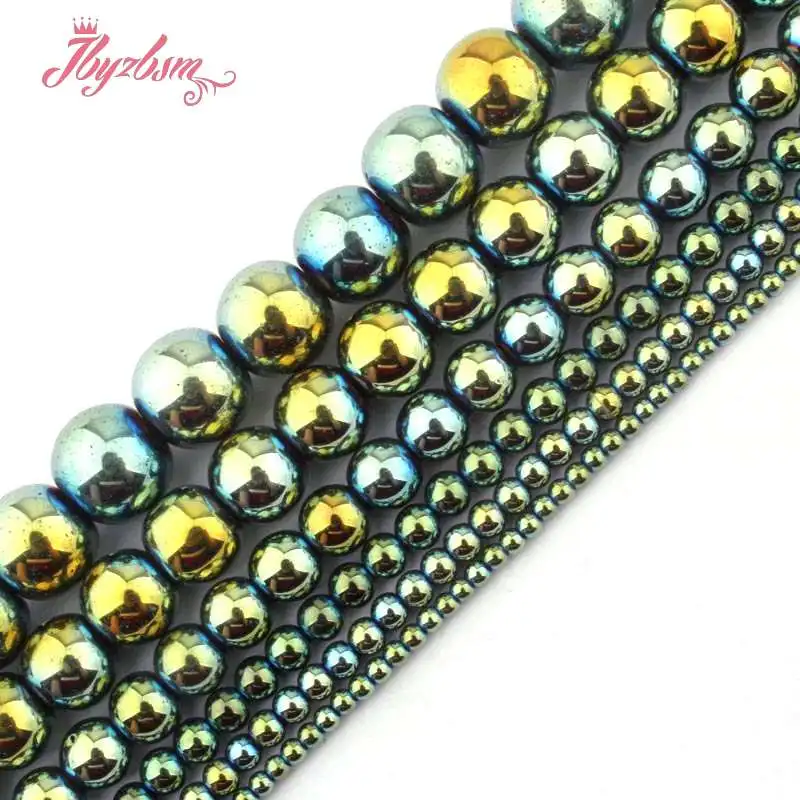 Бисер из натурального камня зеленый Гладкий круглый гематит (без магнита) размер