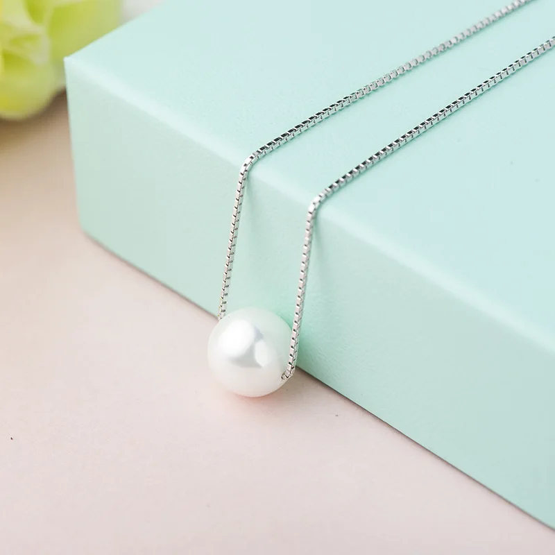 

10mm Perfectly Round Natural Pearl Pendant Necklace Beautiful Clavicle Chain Elegant Silver Plated Fashion Jewelry for Women