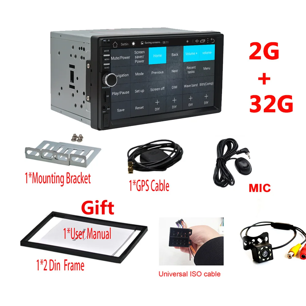 7 &quotавто радио ram 2G + 32G Android 2din Мультимедиа gps Стерео навигация bluetooth HD 1080P сенсорный