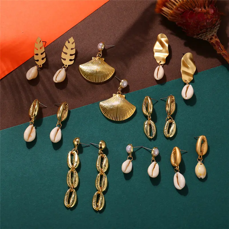 IF ME винтажные золотые серьги из натуральной морской ракушки для женщин 2019 летняя