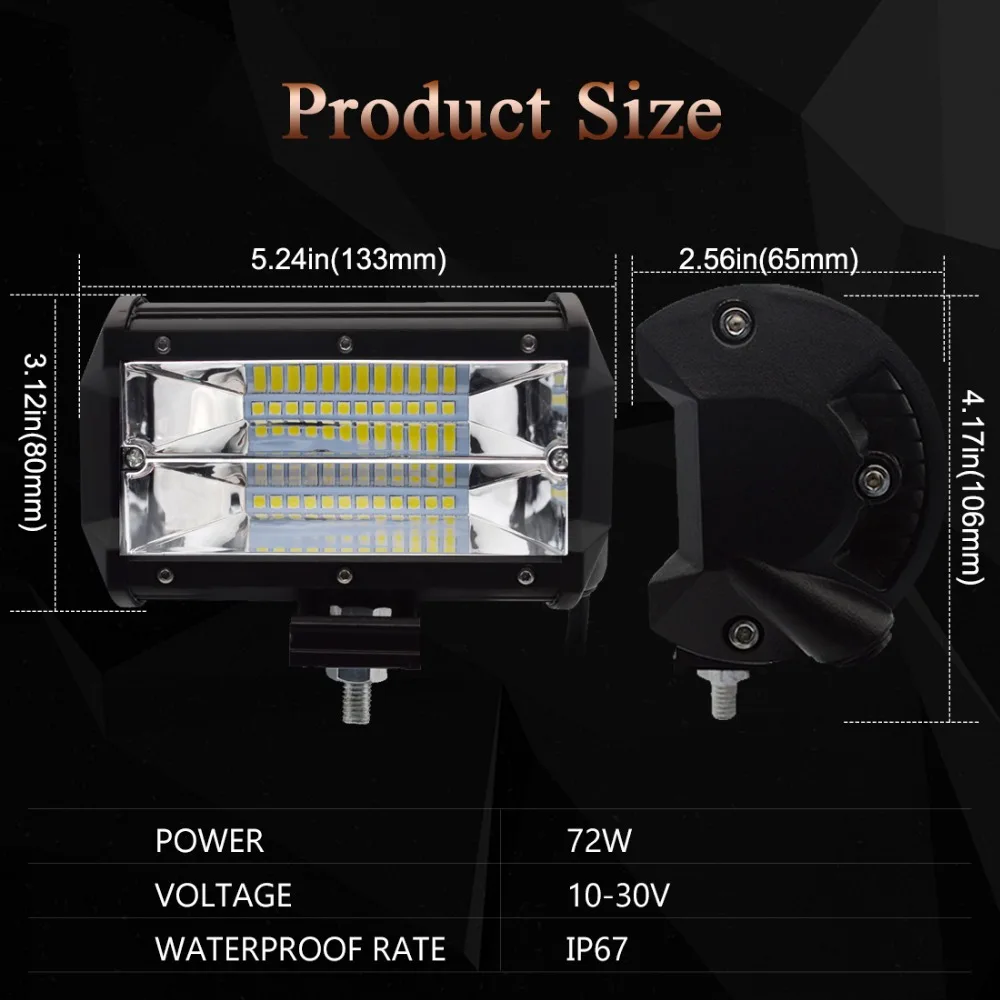 SAFEGO 20 штук 5-дюймовых 72 Вт светодиодных светильников для работы в режиме широкого разброса света 24 * 3 Вт чипов для гонок на внедорожниках, автомобилей, тумана и тракторов.