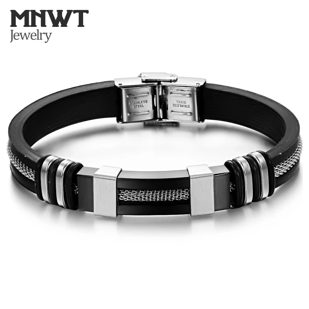 Мужские браслеты MNWT черные силиконовые из нержавеющей стали очаровательный