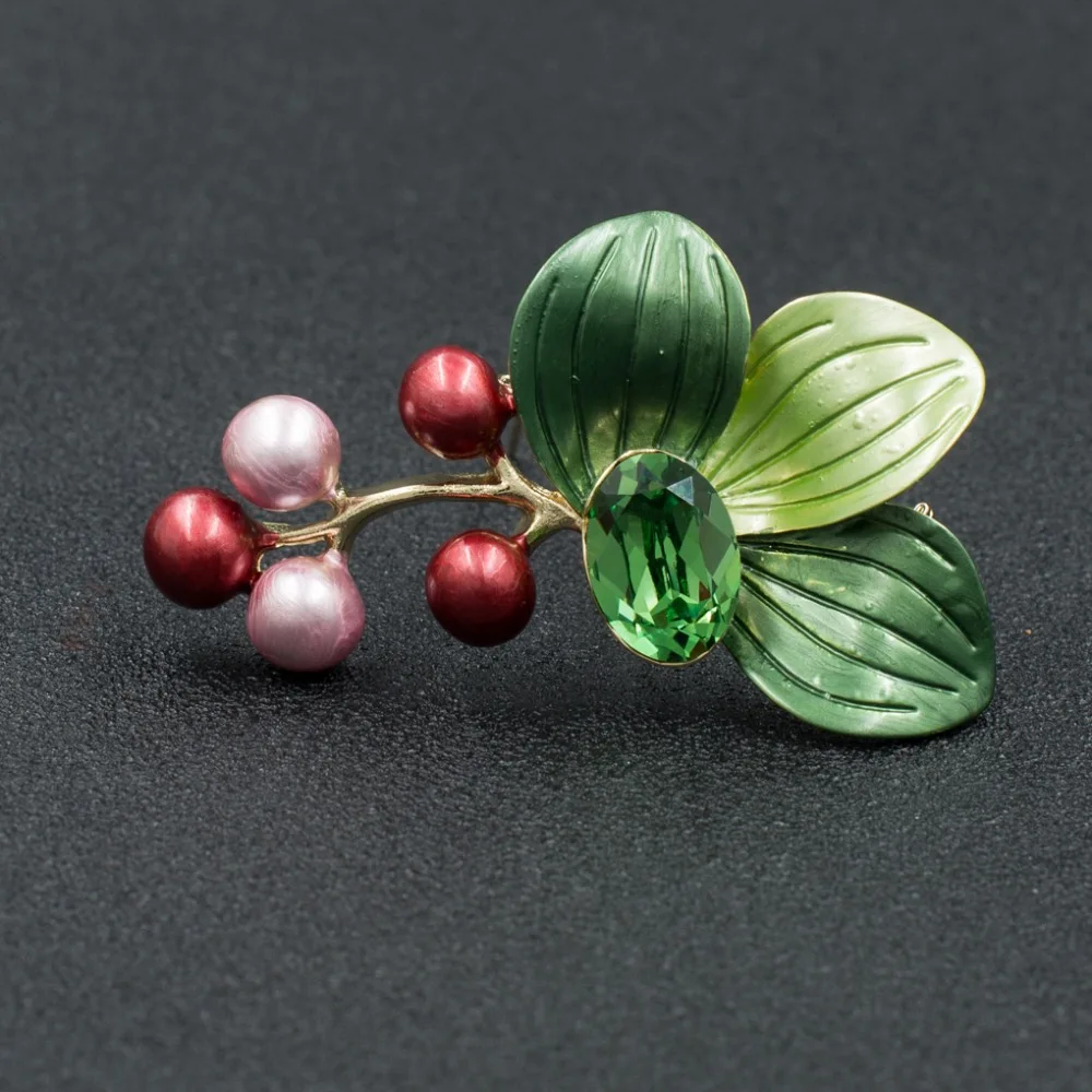 

Pretty Rhinestone Crystal Enamel Leaves Grape Brooch Pin Broach For Woman Jewelry 04705
