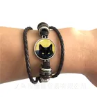 Прекрасный кожаный плетеный браслет с изображением кота из мультфильма кабошона для мальчиков и девочек, многослойный браслет в стиле панк, подарок