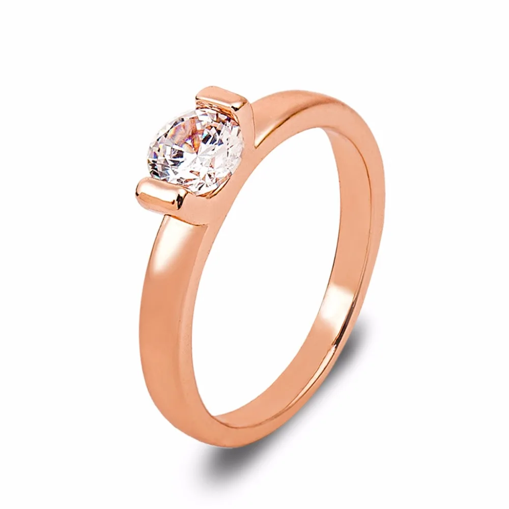 

Round Clear Rhinestone Simple Style Rose Golden Rings for Women 4 Sizes
