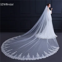 3 meter white ivory cathedral wedding veil long lace edge bridal veil with comb wedding accessories bride veu veu de noiva