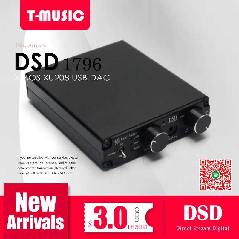 HiFi DSD1796 асинхронный XMOS XU208 USB DAC усилитель с поддержкой DSD256