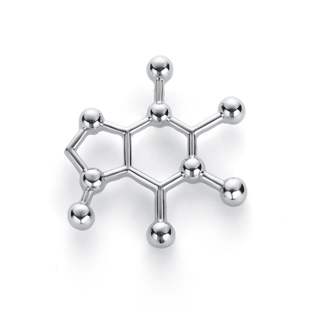 

Caffeine Molecule Brooches Medical Jewelry Gold Color Lapel Pin Up Backpack Punk Jewelry Hijab Pins Bag Gift Women Accessories