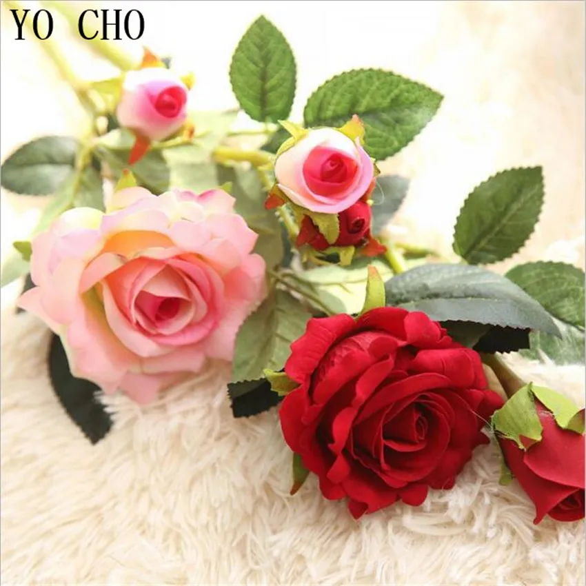 

YO CHO 2 Heads Real Touch Roses Wedding Flowers Artificial Peony Silk Velvet Flower Bridal Bouquet Home Decor Party Decoracion