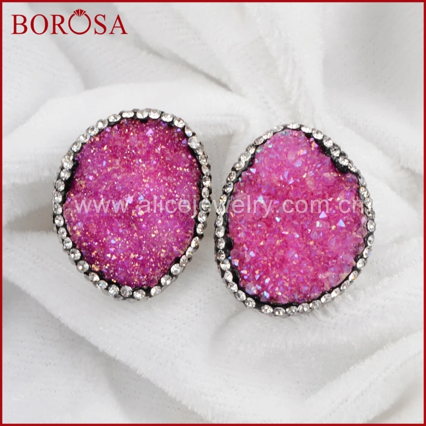 BOROSA 1 пара серебряного цвета радуги в форме яйца Друза природного камня Geode серьги