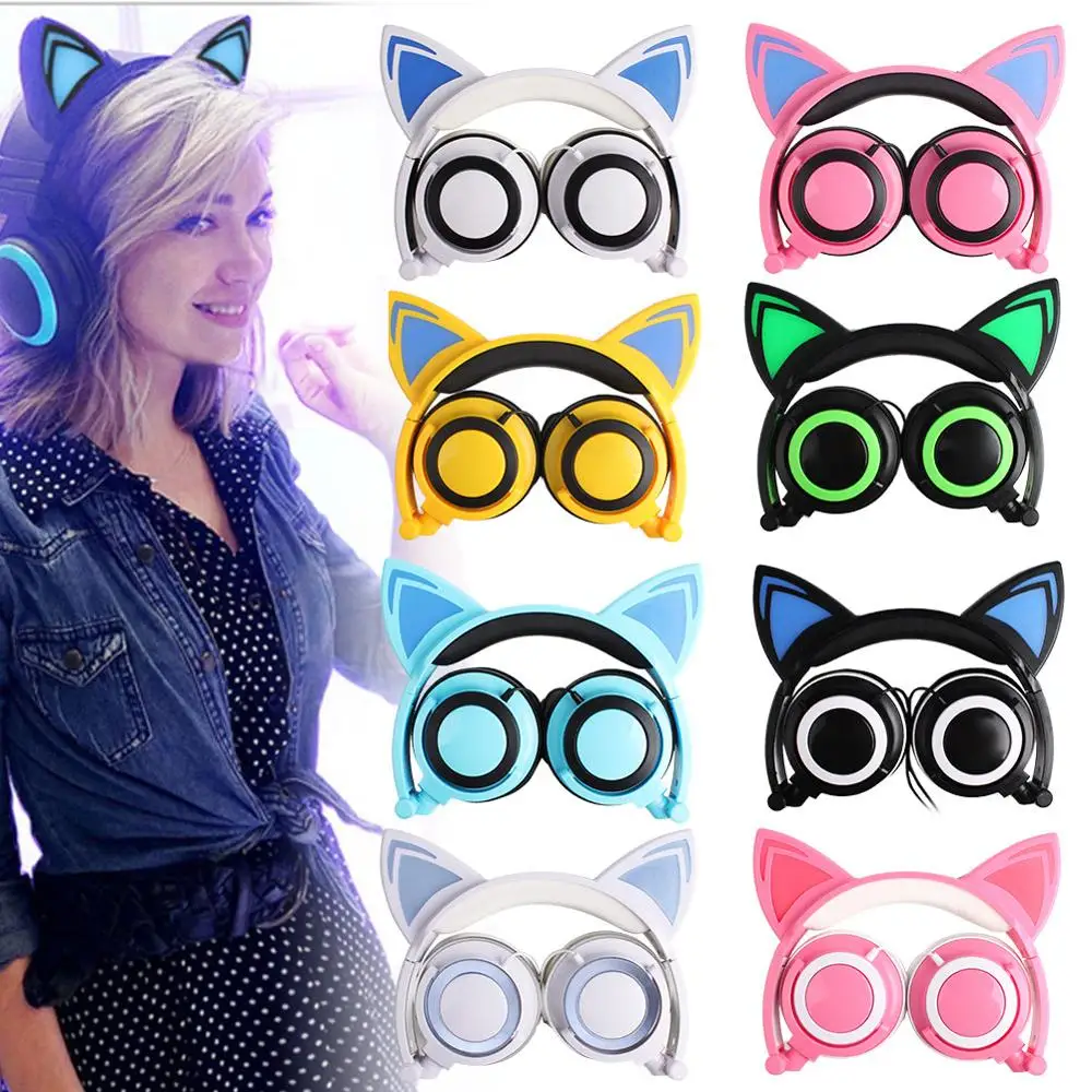 Детские Bluetooth стерео наушники с кошачьими ушками мигающие светящиеся милые