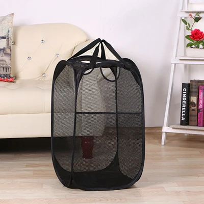 black 4 mesh Foldable Pop Up Laundry Basket Washing Clothes Bag Hamper Nylon Mesh Storage Basket - Цвет: black 4 mesh