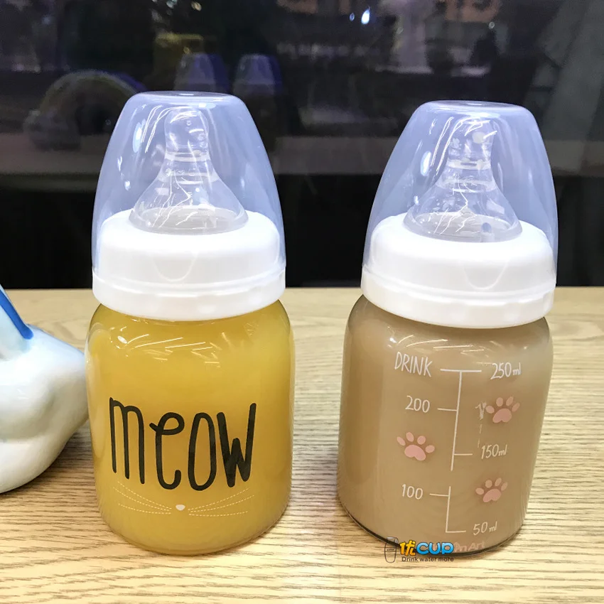 Новый милый котенок мультфильм молоко бутылка для воды с крышкой калибровкой