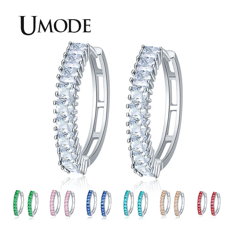 UMODE бренд 7 цветов циркон обруч с камнем Серьги для женщин AAA + кубический цирконий