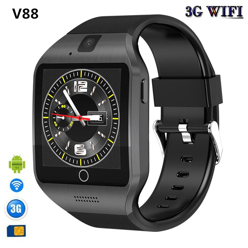 V88 Android OS Смарт часы телефон Q18S с 500 Вт камера видео Поддержка WiFi 3G Sim карта Play Store