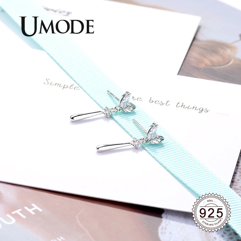 UMODE, 925 пробы, серьги в виде листьев, Женские Висячие серьги, Винтажные белые Висячие серьги для женщин, модное свадебное ювелирное изделие, LE0628