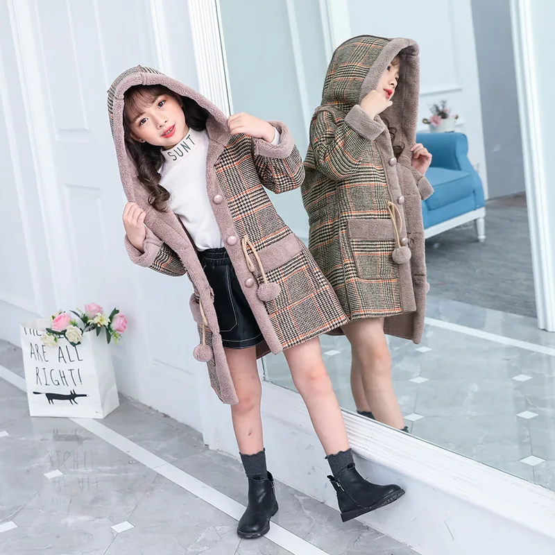 

Girls Warm Jackets For Winter girl Plaid Hooded Coat Parkas Outerwear Children Girl Thick Overcoat Heavyweight 4-14Y Kids