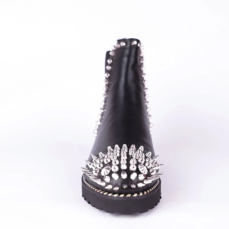 Женские кожаные ботильоны с круглым носком на толстом каблуке|Женские