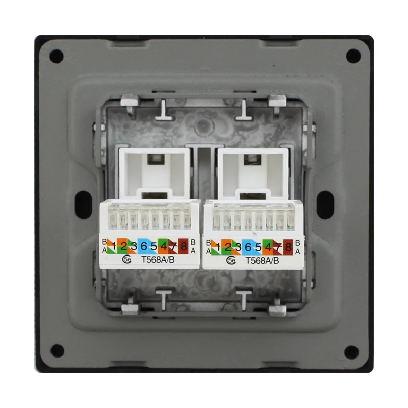2 порта CAT5E RJ45 настенная панель металлическая рамка розетка интернет вилка черный