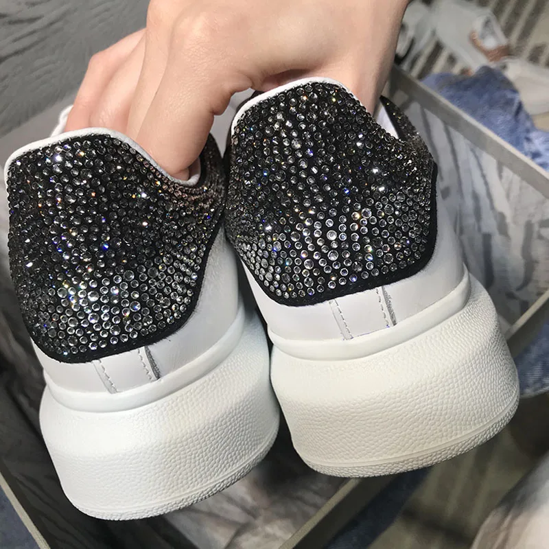 Женские кроссовки из воловьей кожи со стразами sapatos femininos повседневная обувь