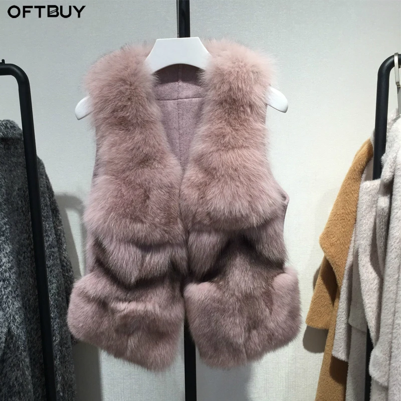 Женский жилет OFTBUY из натурального меха лисы без рукавов на весну и зиму 2019|Жилеты