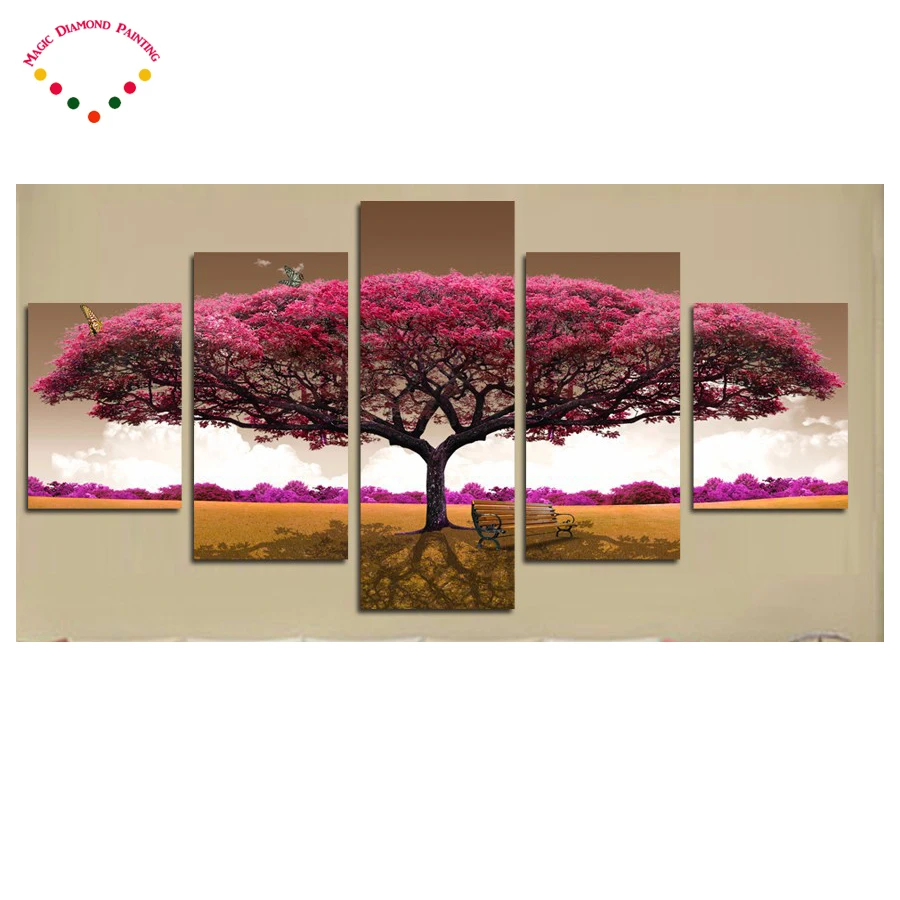 

5D 5pcs diamond drawing Landscape tree round/square diamond painting cross stitch crystal full diamond embroidery plastic crafts