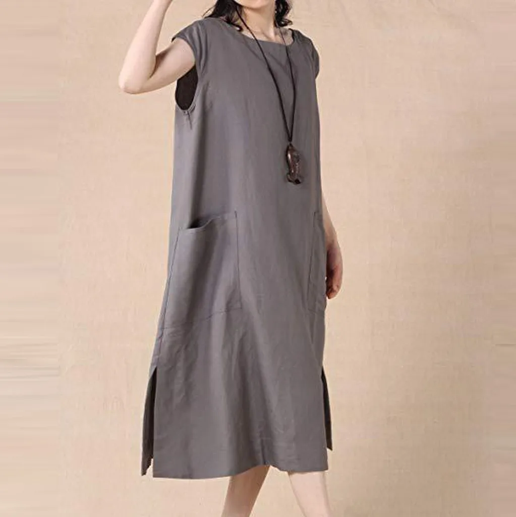 Feitong летнее женское модное однотонное платье с круглым вырезом и коротким