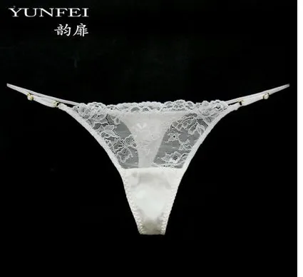 Sexy thong girl Mulberry silk lace underwear non-trace transparent T pants temptation
